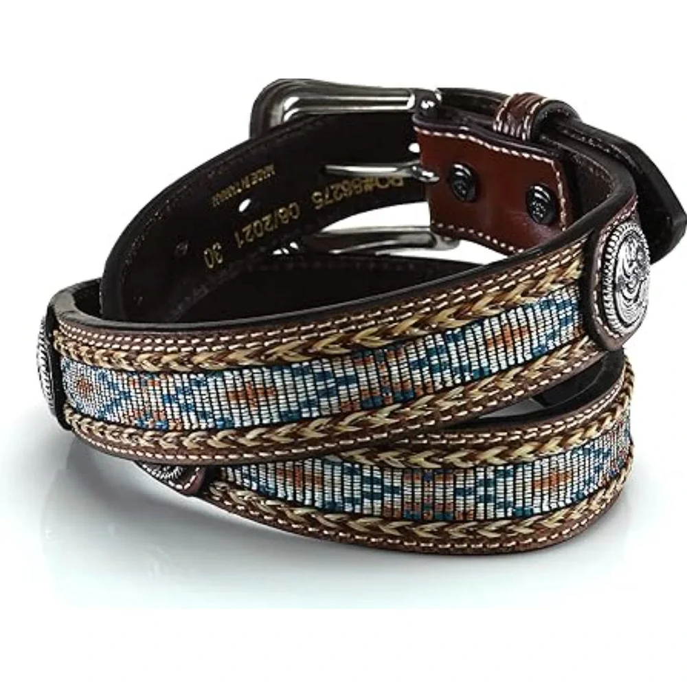 Ariat Western Belt Leather Youth Concho Southwest Inlay Brown NEW‎ Size 22